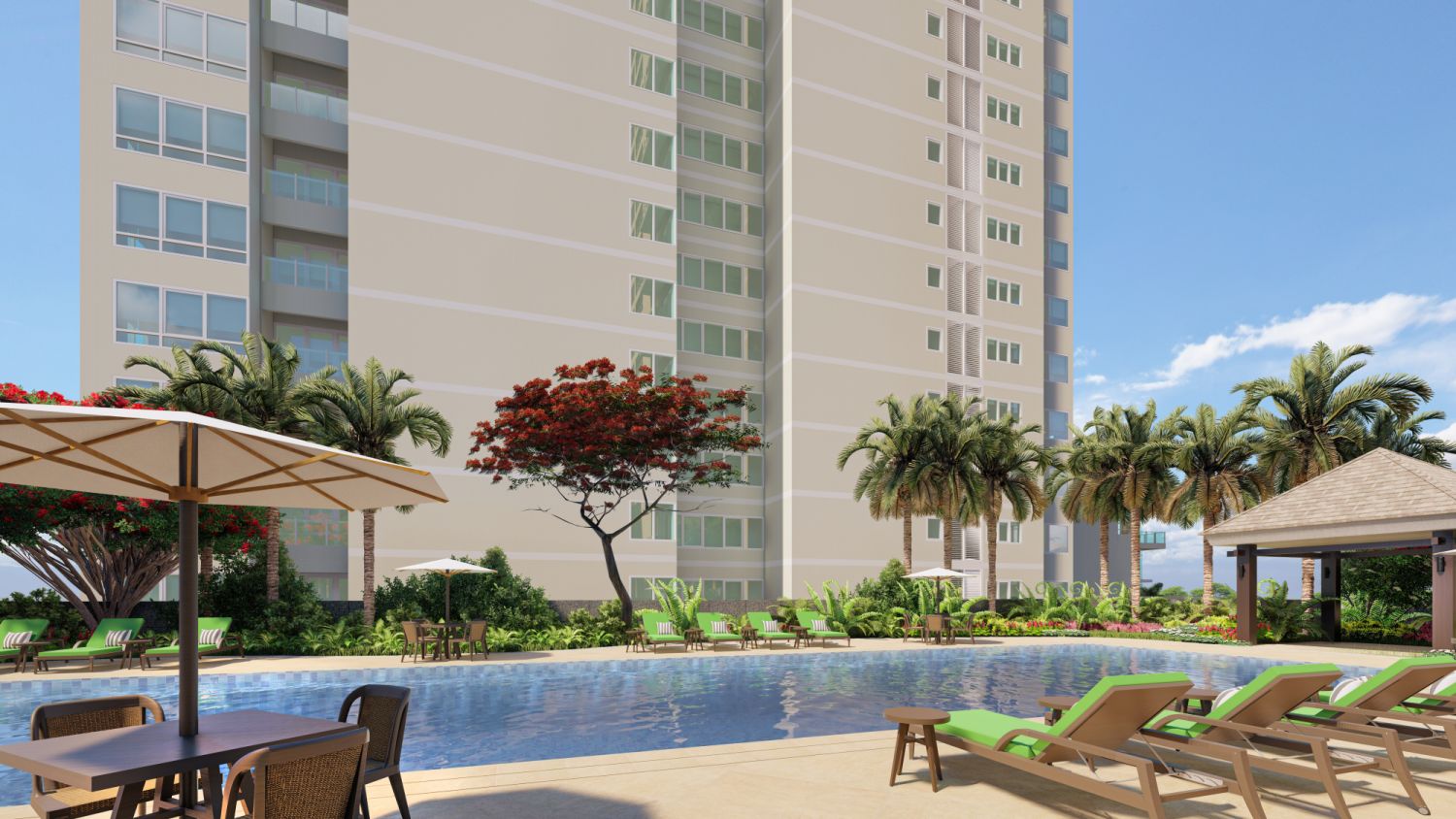 artist rendering of the swimming pool in edades west a rockwell condominium in makati philippines